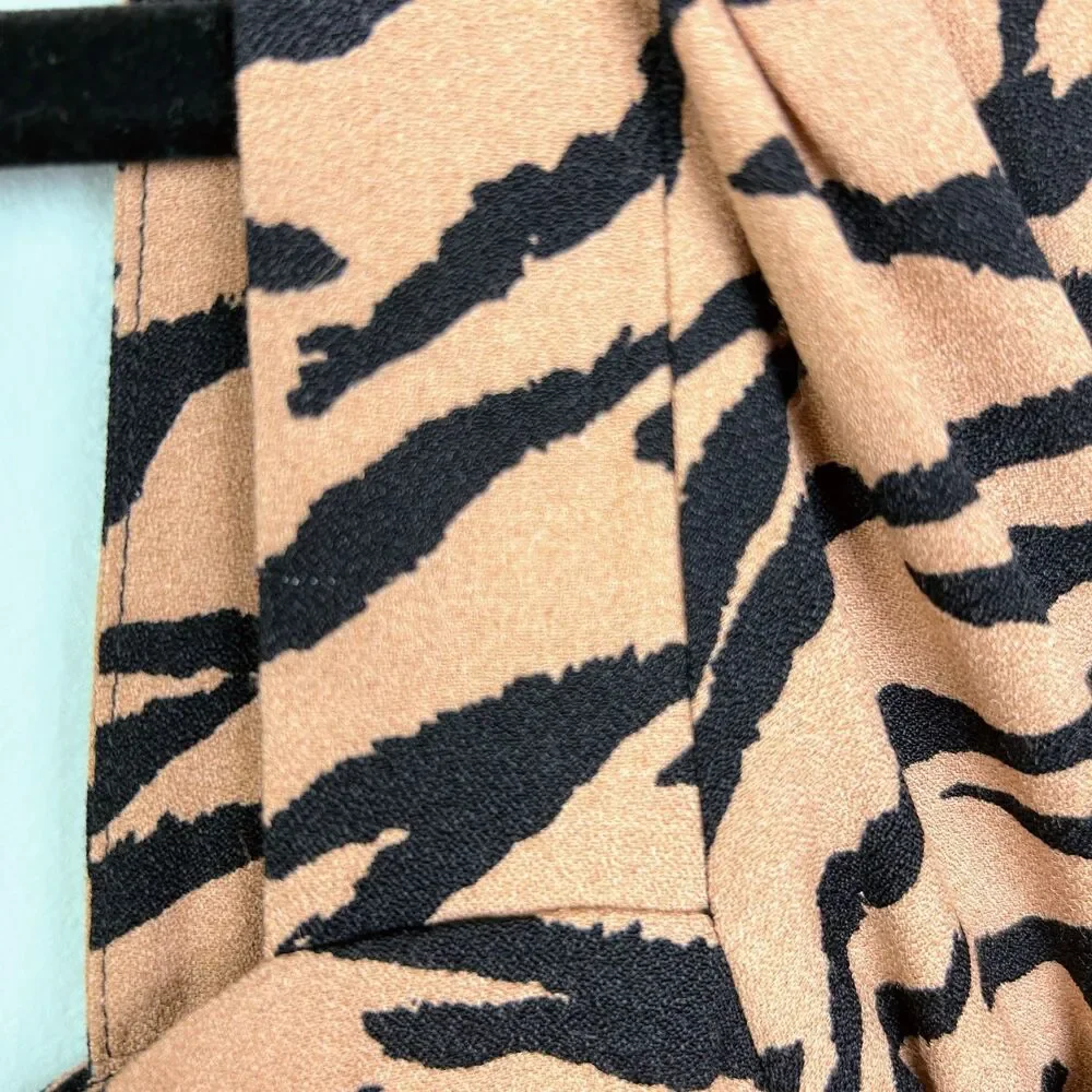 Reformation Dallas Rajah Tiger Animal Print Tan Black Corset Top Puff Sleeves 2